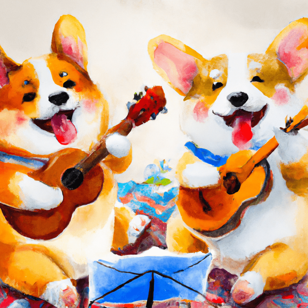 Make a picture of corgis playing guitar